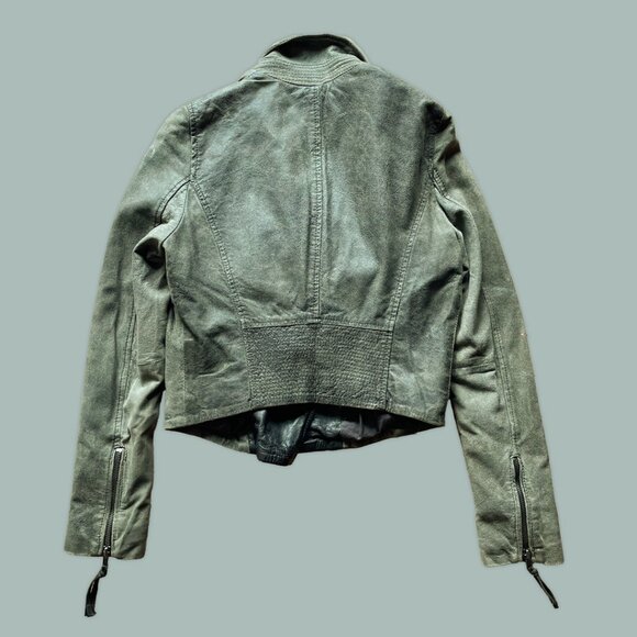 Muubaa London Army Green and Black Leather Motorcycle Jacket – 6 - Picture 5 of 10